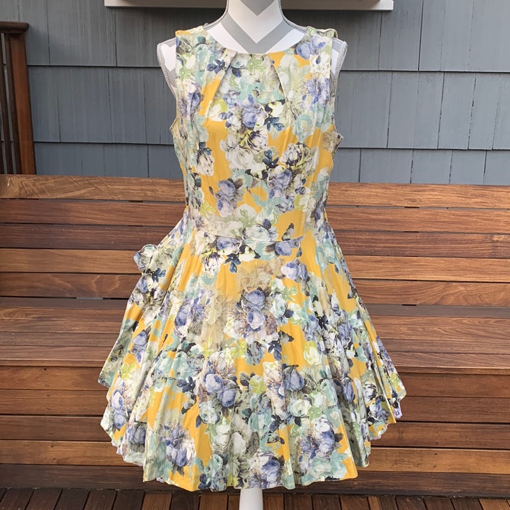Modcloth Closet London UK 16/ US 12 Yellow Floral Vintage Style Dress